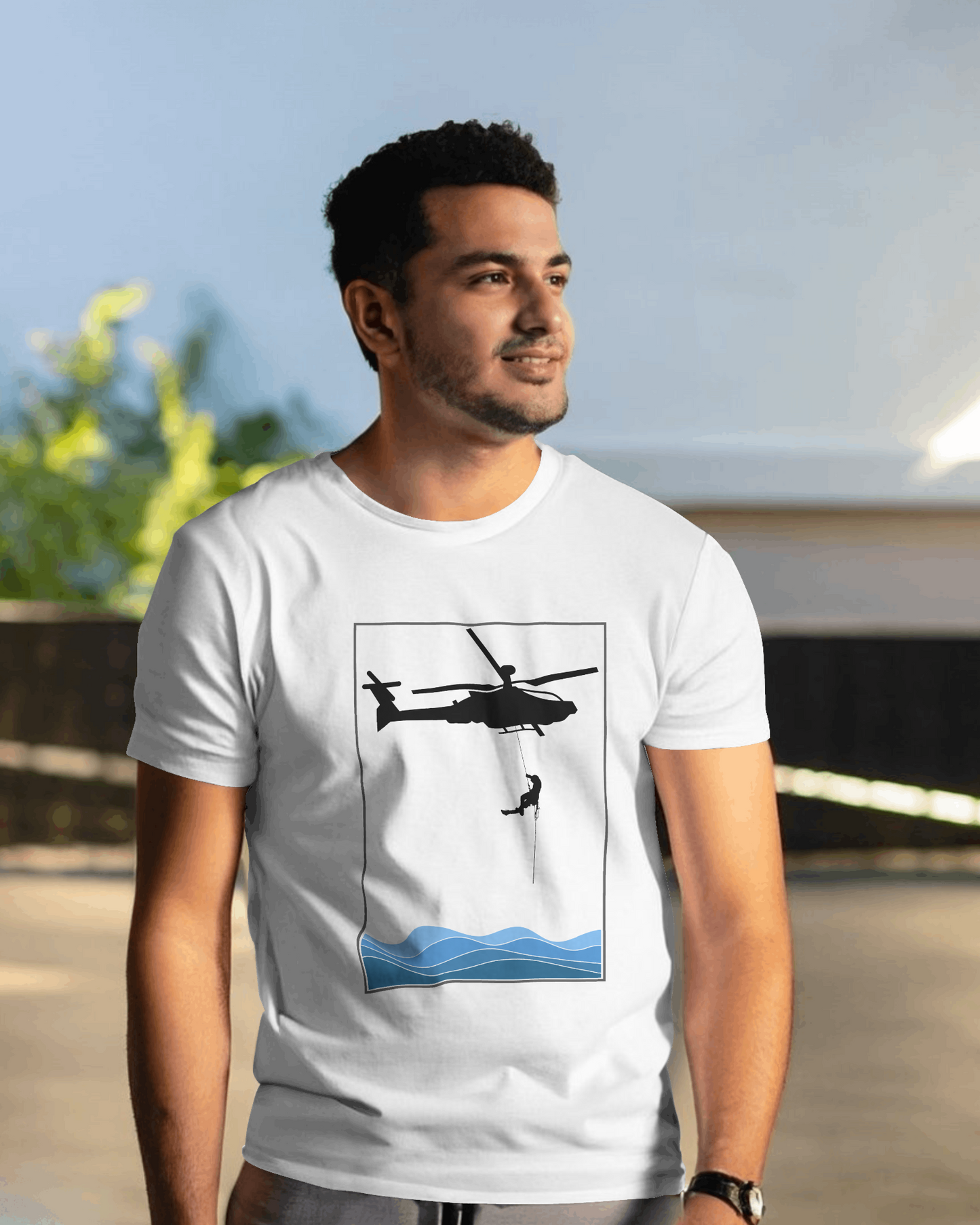 Men Basic T-Shirt - Helicopter Man