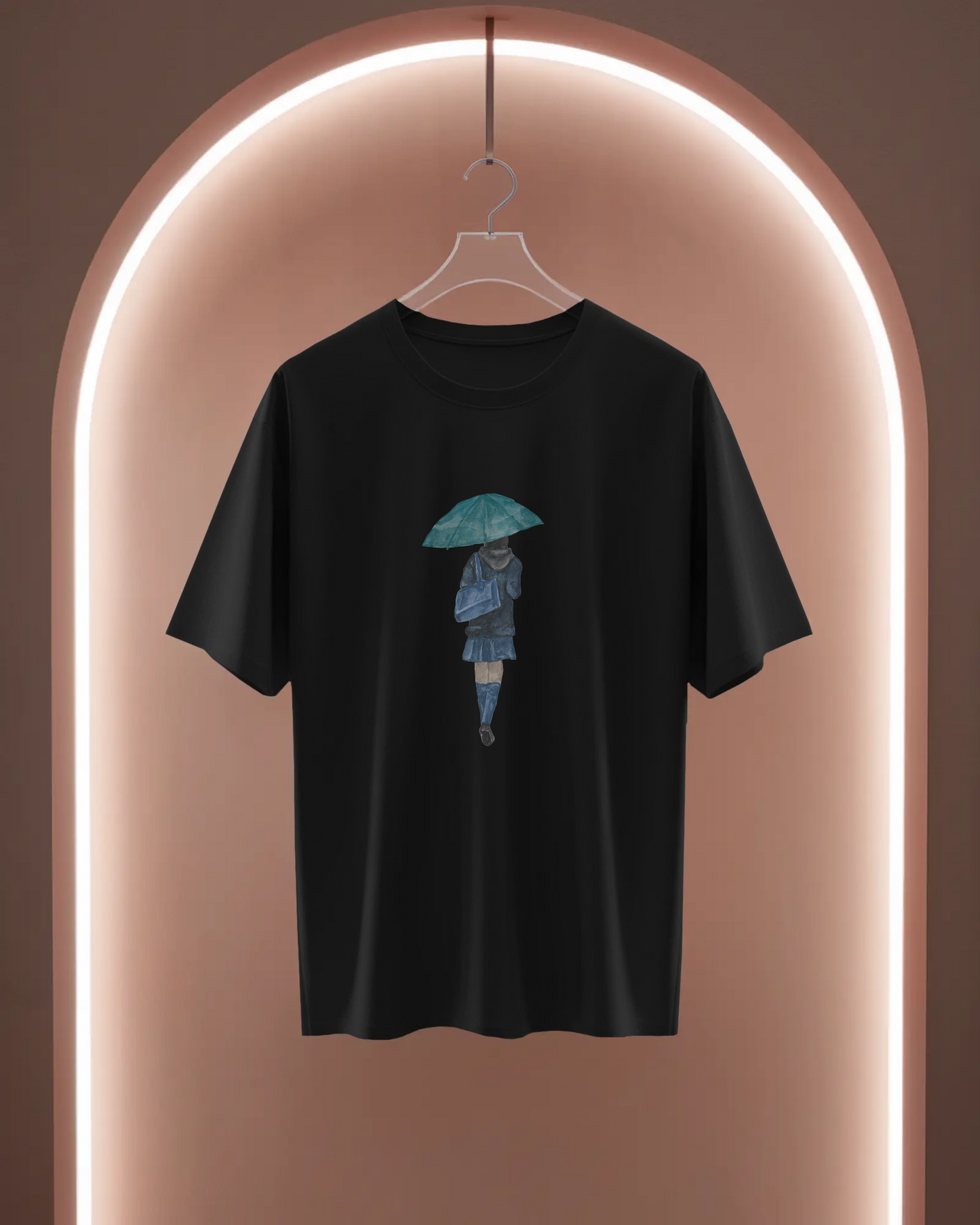 Women Basic T-Shirt - Girl with Umbrella