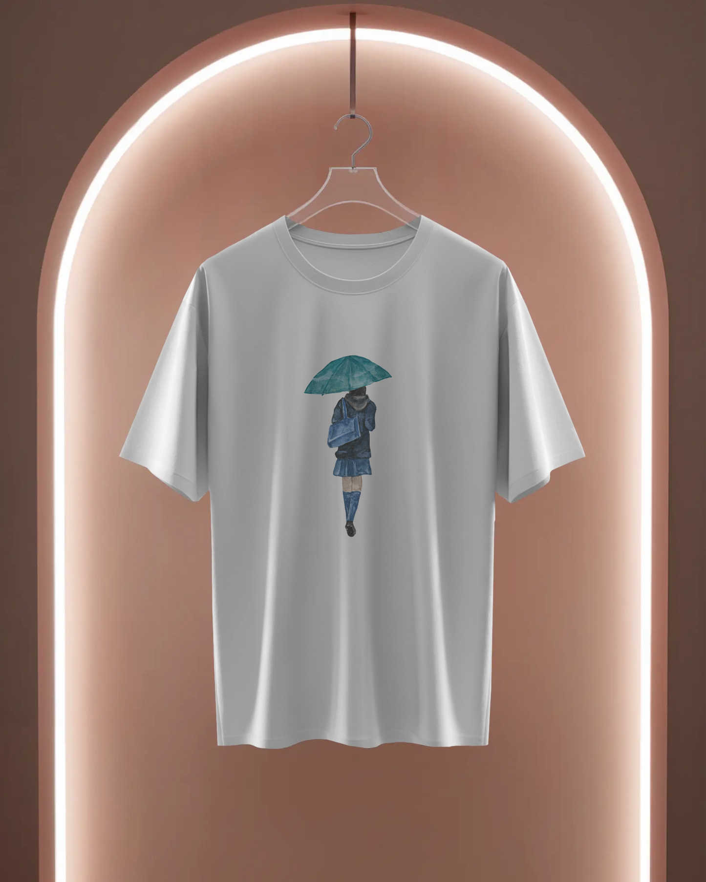 Women Basic T-Shirt - Girl with Umbrella