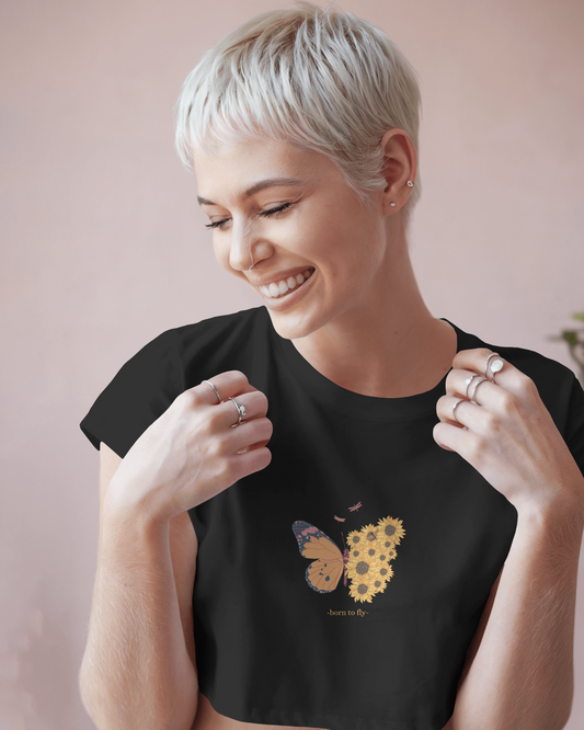 Black Crop Top - Born to Fly