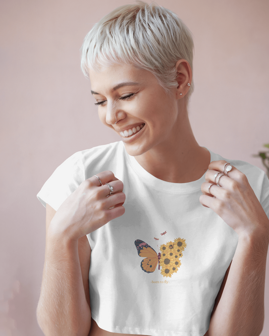 White Crop Top - Born to Fly