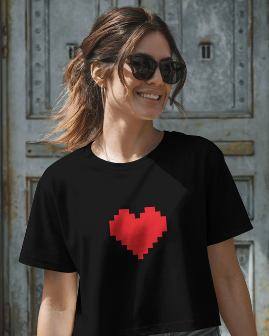 Black Crop Top - Pixel Heart
