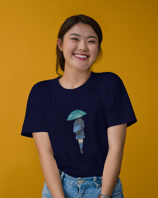 Women Basic T-Shirt - Girl with Umbrella